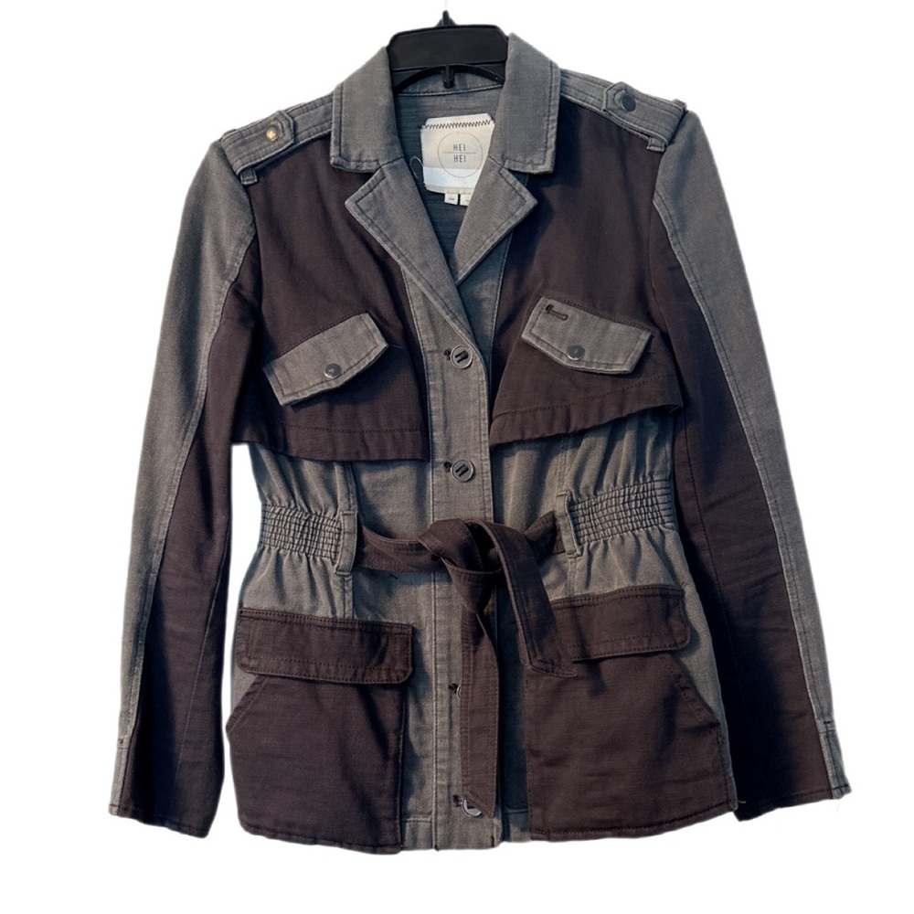 Anthropologie Ruffleback Anorak By Hei Hei, Grey, Moss, XSP